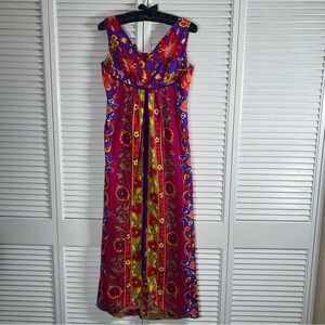 Vintage Lauhala Hawaiian Maxi Dress – Psychedelic Floral Print